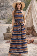 Chevron Print Halter Neck A-Line Maxi Dress